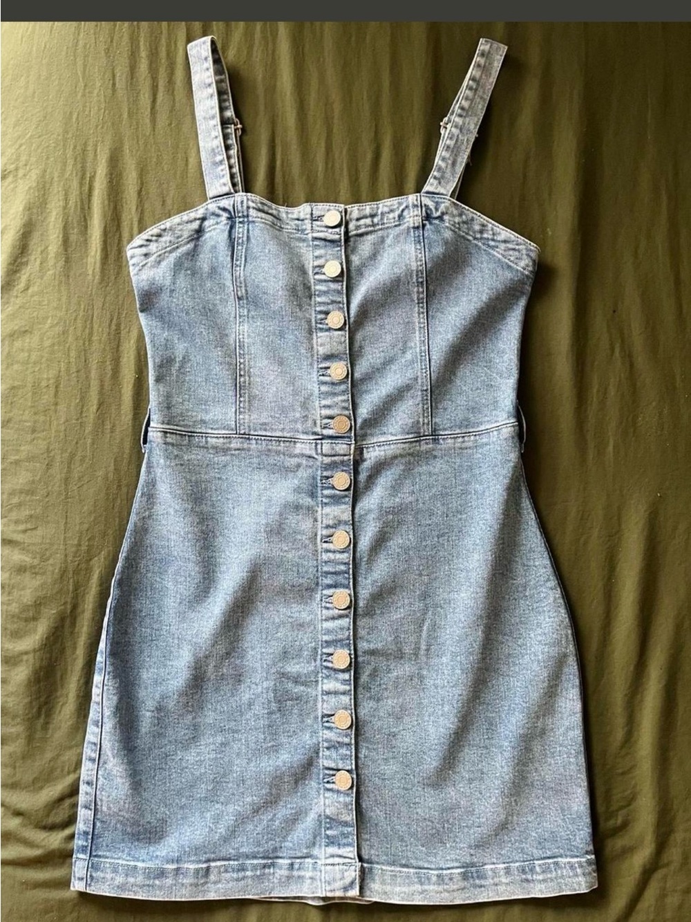 GARAGE Button-Front Light Blue Denim Mini Dress